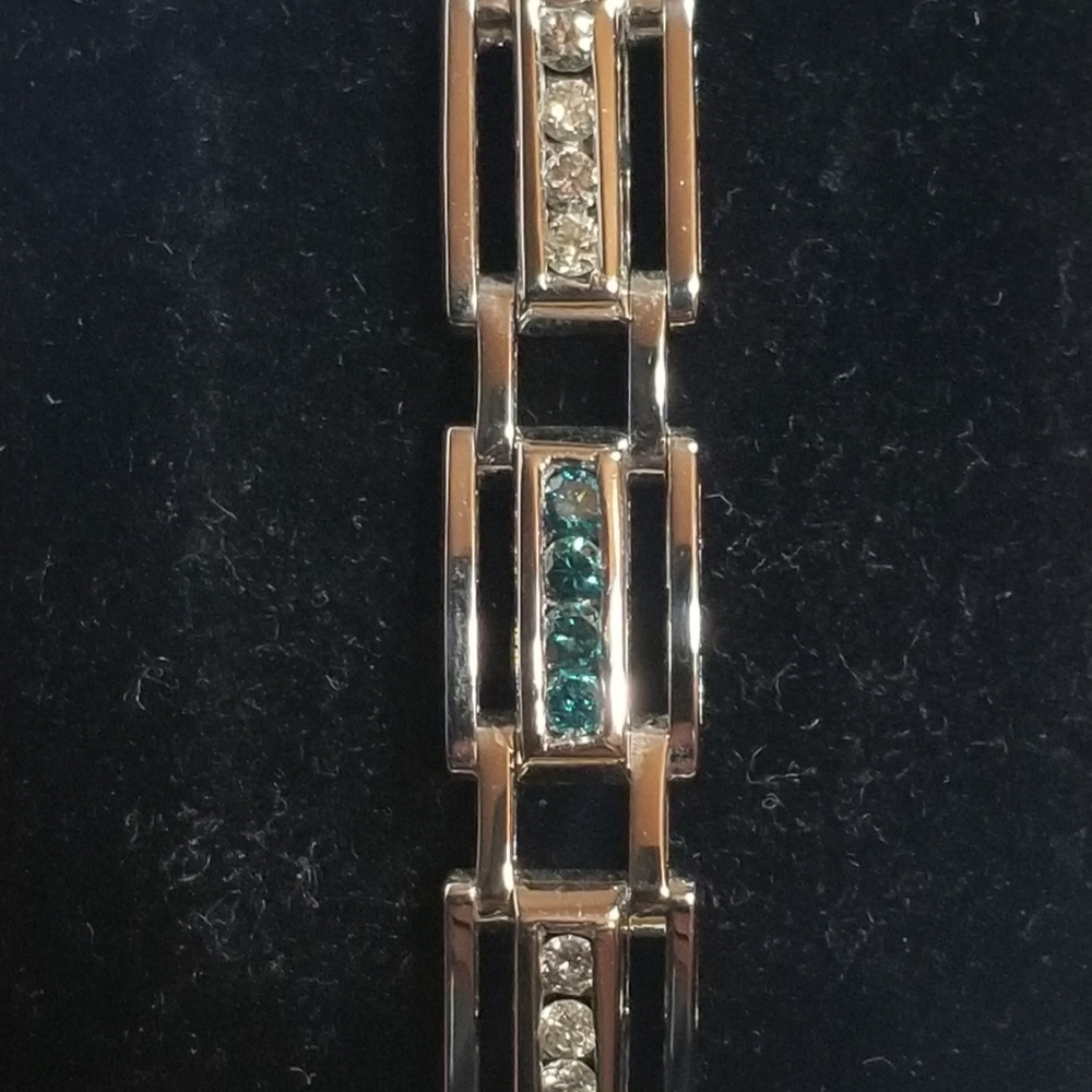 14k White Gold Blue & White Diamond Men's Link Bracelet